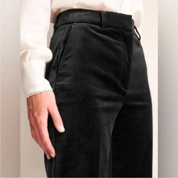 Boden black velour straight leg pants